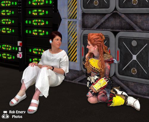 Aloy and Beta in the server room